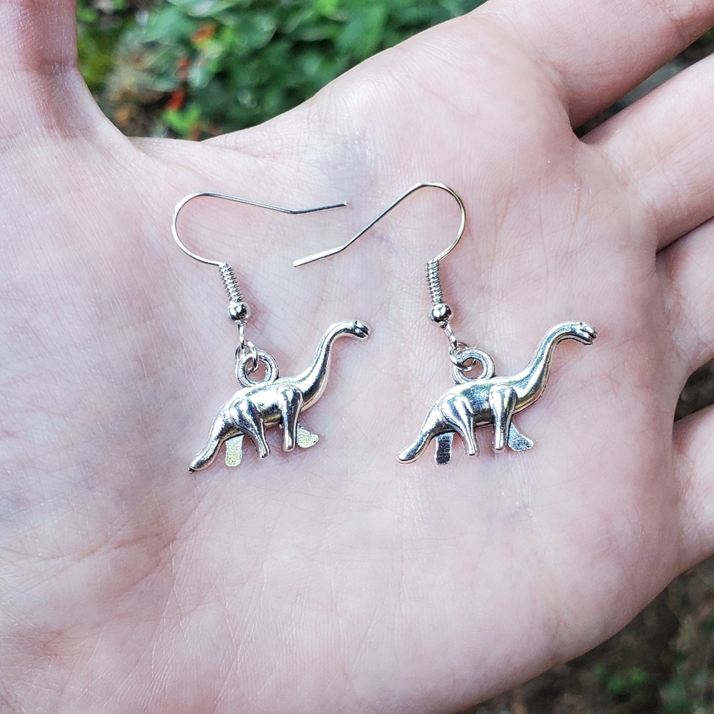 NWOT Silver Brontosaurus Drop Earrings - Picture 2 of 4